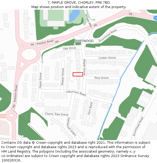 7, MAPLE GROVE, CHORLEY, PR6 7BD: Location map and indicative extent of plot