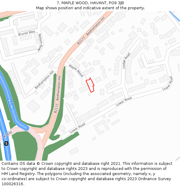7, MAPLE WOOD, HAVANT, PO9 3JB: Location map and indicative extent of plot
