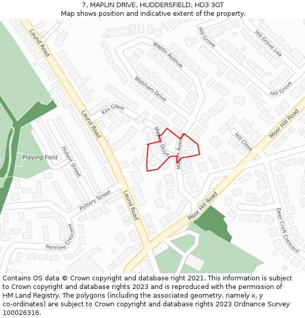 7, MAPLIN DRIVE, HUDDERSFIELD, HD3 3GT: Location map and indicative extent of plot