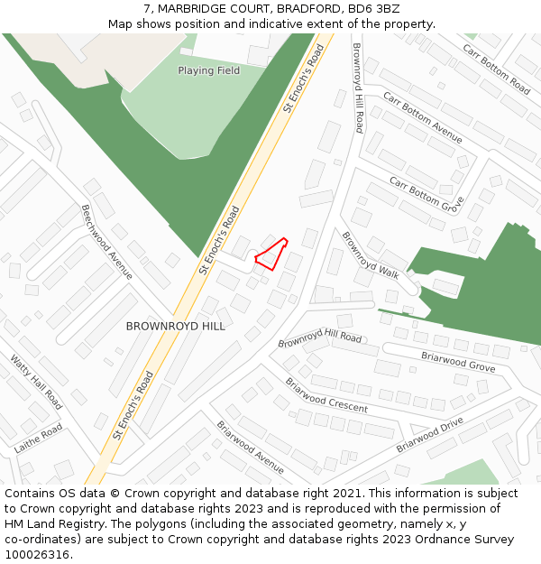 7, MARBRIDGE COURT, BRADFORD, BD6 3BZ: Location map and indicative extent of plot