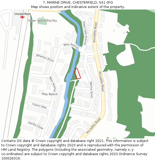 7, MARINE DRIVE, CHESTERFIELD, S41 0FG: Location map and indicative extent of plot