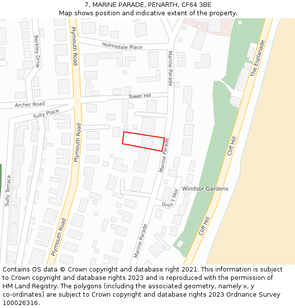 7, MARINE PARADE, PENARTH, CF64 3BE: Location map and indicative extent of plot