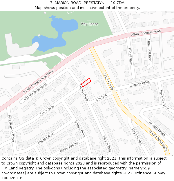 7, MARION ROAD, PRESTATYN, LL19 7DA: Location map and indicative extent of plot