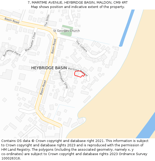 7, MARITIME AVENUE, HEYBRIDGE BASIN, MALDON, CM9 4RT: Location map and indicative extent of plot