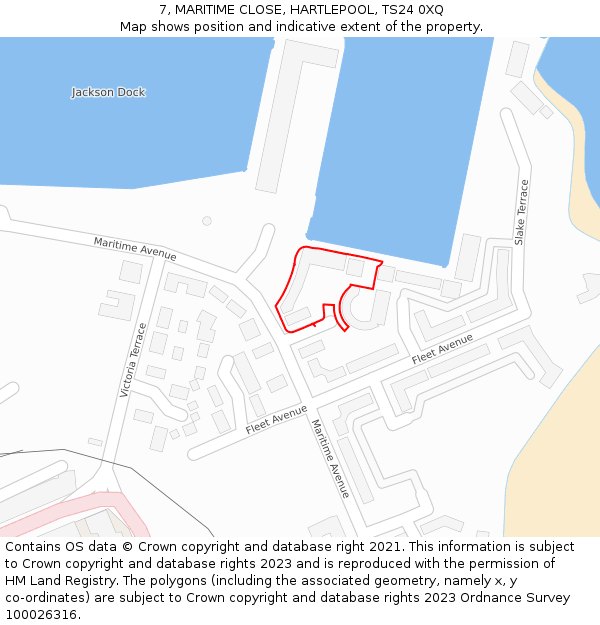 7, MARITIME CLOSE, HARTLEPOOL, TS24 0XQ: Location map and indicative extent of plot