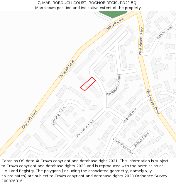 7, MARLBOROUGH COURT, BOGNOR REGIS, PO21 5QH: Location map and indicative extent of plot