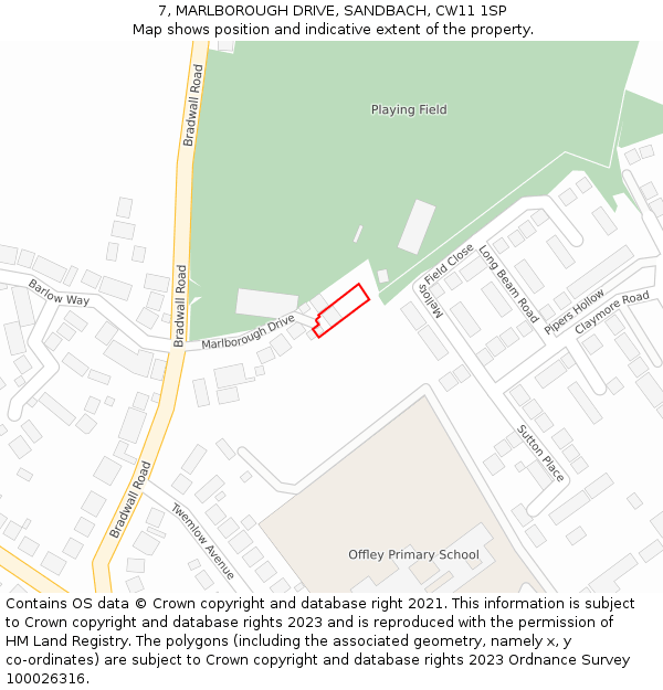 7, MARLBOROUGH DRIVE, SANDBACH, CW11 1SP: Location map and indicative extent of plot