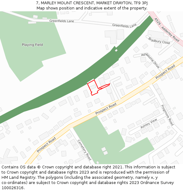 7, MARLEY MOUNT CRESCENT, MARKET DRAYTON, TF9 3PJ: Location map and indicative extent of plot