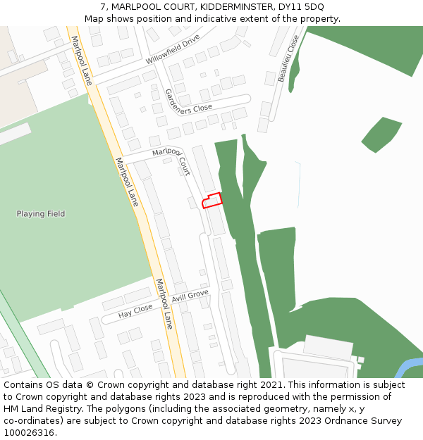 7, MARLPOOL COURT, KIDDERMINSTER, DY11 5DQ: Location map and indicative extent of plot