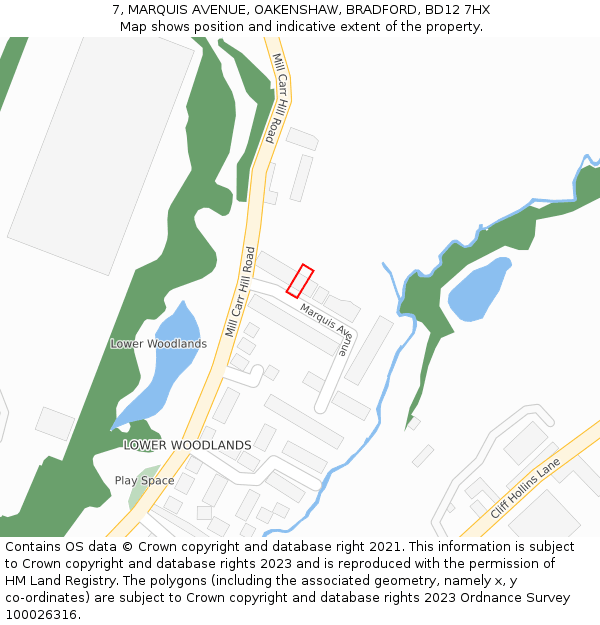 7, MARQUIS AVENUE, OAKENSHAW, BRADFORD, BD12 7HX: Location map and indicative extent of plot