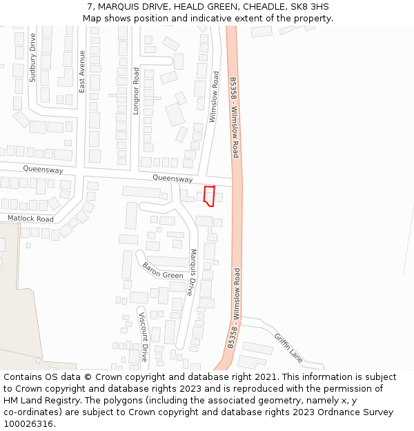 7, MARQUIS DRIVE, HEALD GREEN, CHEADLE, SK8 3HS: Location map and indicative extent of plot