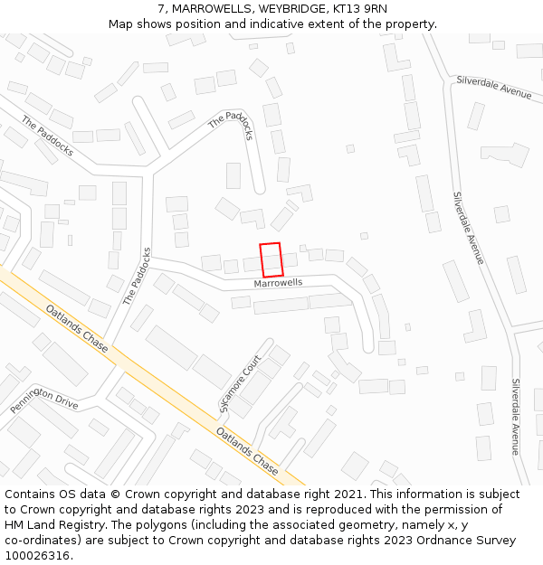 7, MARROWELLS, WEYBRIDGE, KT13 9RN: Location map and indicative extent of plot