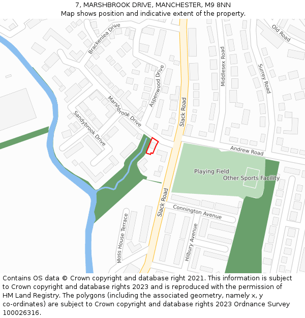 7, MARSHBROOK DRIVE, MANCHESTER, M9 8NN: Location map and indicative extent of plot