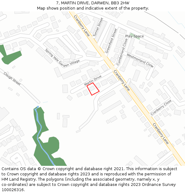 7, MARTIN DRIVE, DARWEN, BB3 2HW: Location map and indicative extent of plot