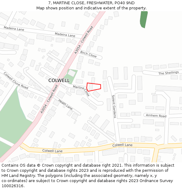 7, MARTINE CLOSE, FRESHWATER, PO40 9ND: Location map and indicative extent of plot