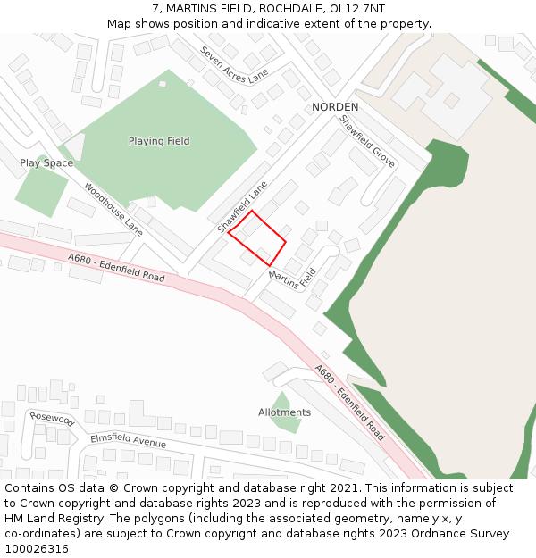 7, MARTINS FIELD, ROCHDALE, OL12 7NT: Location map and indicative extent of plot