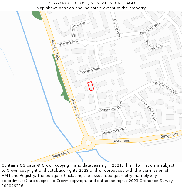 7, MARWOOD CLOSE, NUNEATON, CV11 4GD: Location map and indicative extent of plot