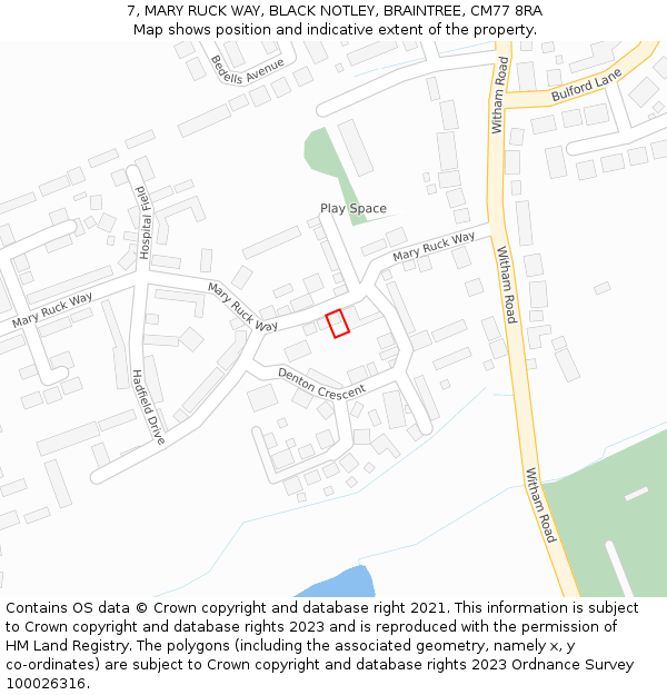 7, MARY RUCK WAY, BLACK NOTLEY, BRAINTREE, CM77 8RA: Location map and indicative extent of plot