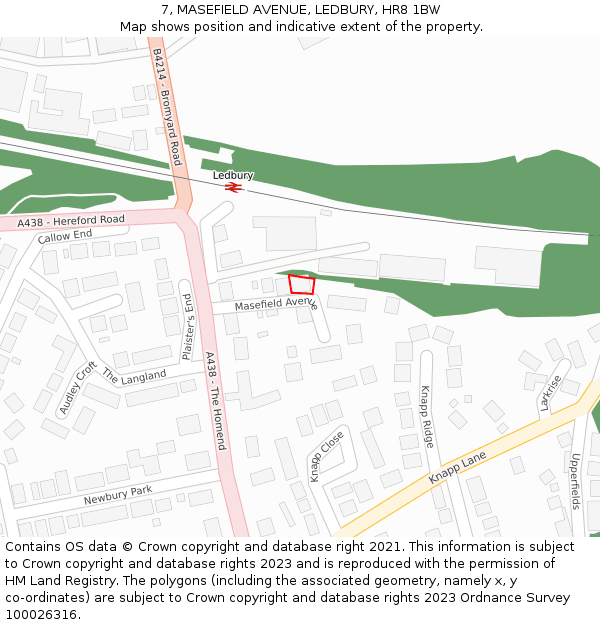 7, MASEFIELD AVENUE, LEDBURY, HR8 1BW: Location map and indicative extent of plot