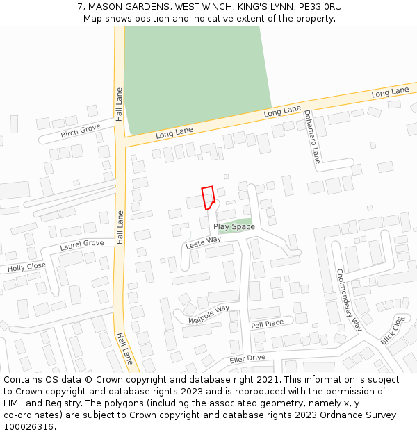 7, MASON GARDENS, WEST WINCH, KING'S LYNN, PE33 0RU: Location map and indicative extent of plot