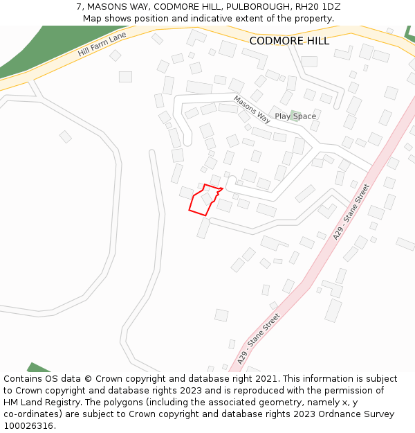 7, MASONS WAY, CODMORE HILL, PULBOROUGH, RH20 1DZ: Location map and indicative extent of plot