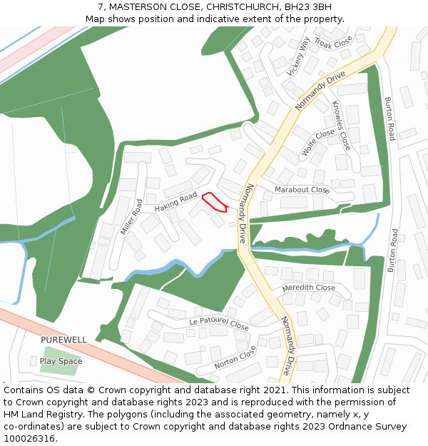 7, MASTERSON CLOSE, CHRISTCHURCH, BH23 3BH: Location map and indicative extent of plot