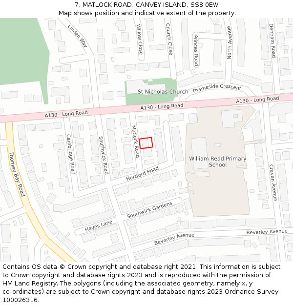 7, MATLOCK ROAD, CANVEY ISLAND, SS8 0EW: Location map and indicative extent of plot