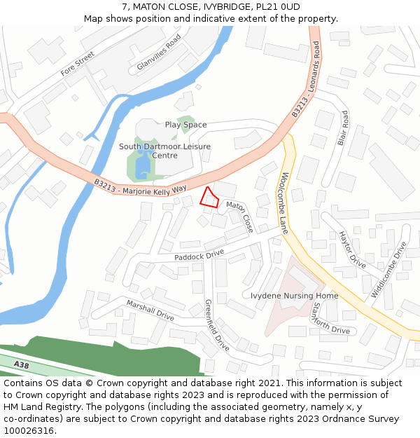 7, MATON CLOSE, IVYBRIDGE, PL21 0UD: Location map and indicative extent of plot