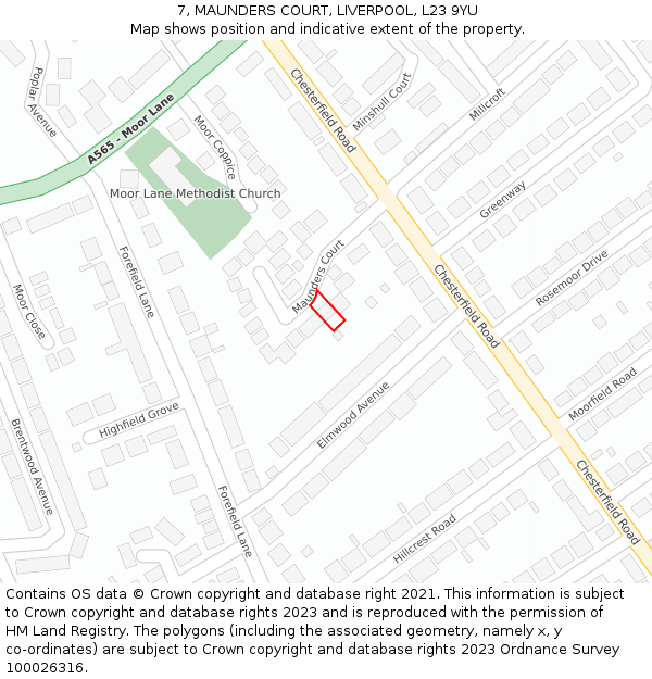 7, MAUNDERS COURT, LIVERPOOL, L23 9YU: Location map and indicative extent of plot