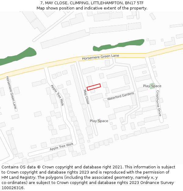 7, MAY CLOSE, CLIMPING, LITTLEHAMPTON, BN17 5TF: Location map and indicative extent of plot