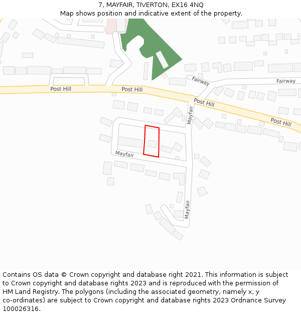 7, MAYFAIR, TIVERTON, EX16 4NQ: Location map and indicative extent of plot