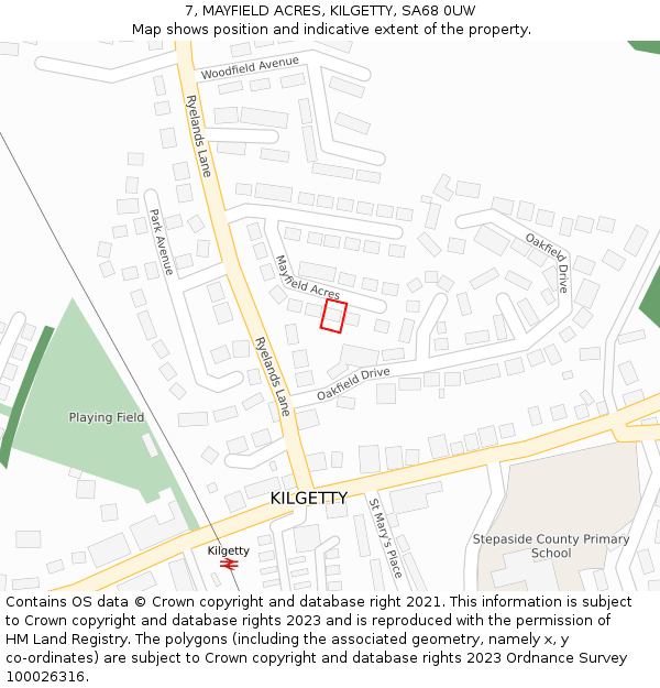 7, MAYFIELD ACRES, KILGETTY, SA68 0UW: Location map and indicative extent of plot