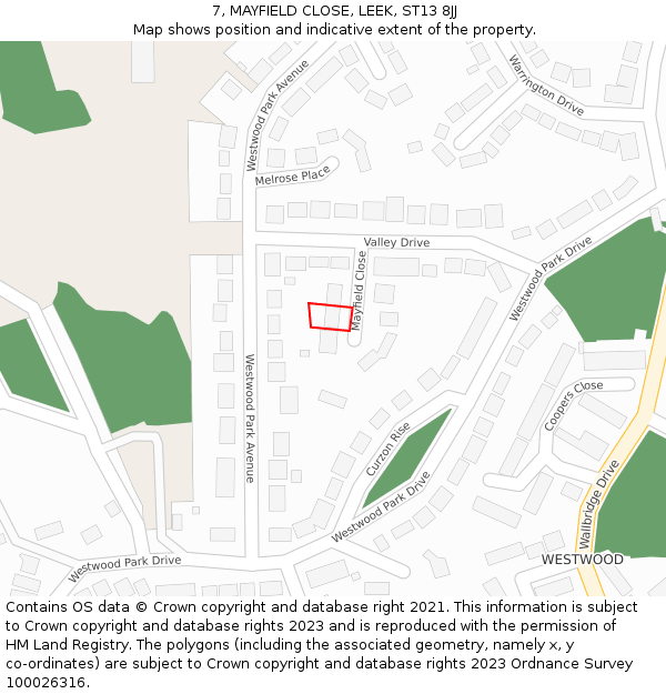 7, MAYFIELD CLOSE, LEEK, ST13 8JJ: Location map and indicative extent of plot