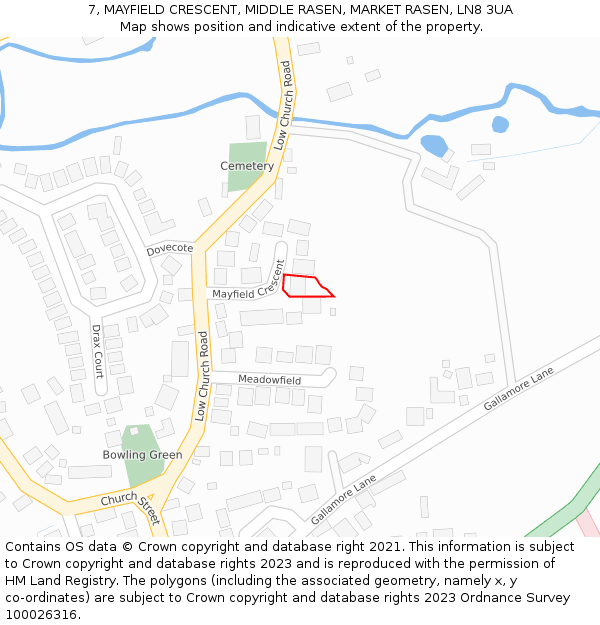 7, MAYFIELD CRESCENT, MIDDLE RASEN, MARKET RASEN, LN8 3UA: Location map and indicative extent of plot