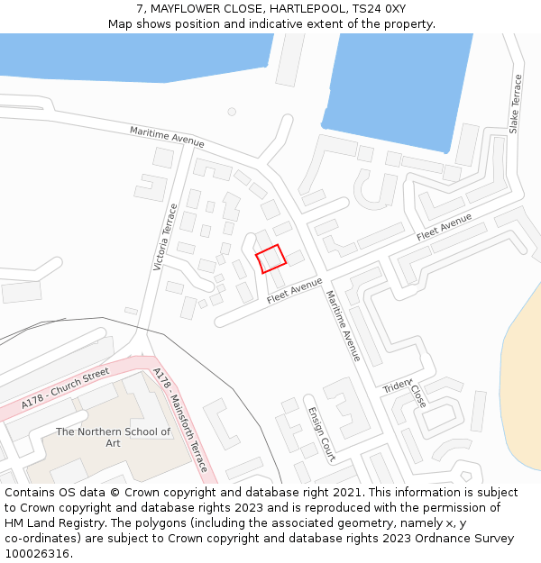 7, MAYFLOWER CLOSE, HARTLEPOOL, TS24 0XY: Location map and indicative extent of plot