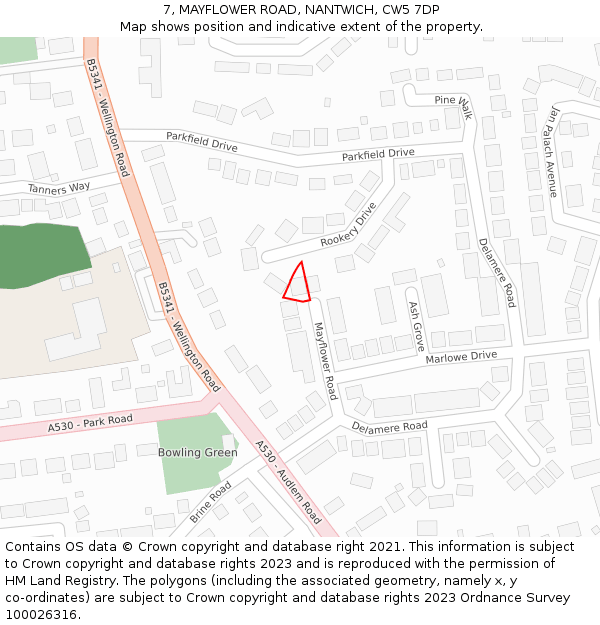 7, MAYFLOWER ROAD, NANTWICH, CW5 7DP: Location map and indicative extent of plot