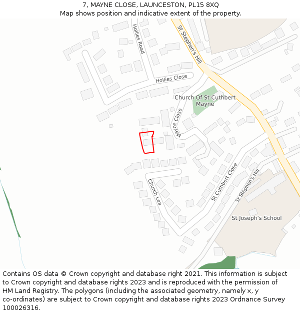 7, MAYNE CLOSE, LAUNCESTON, PL15 8XQ: Location map and indicative extent of plot