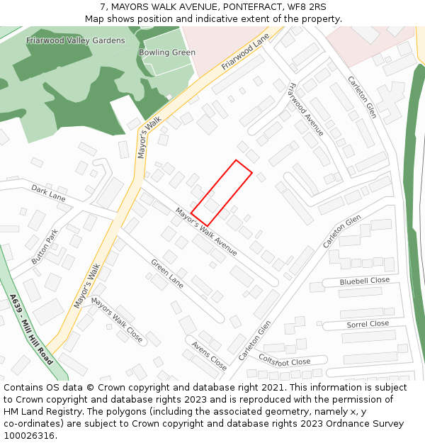 7, MAYORS WALK AVENUE, PONTEFRACT, WF8 2RS: Location map and indicative extent of plot