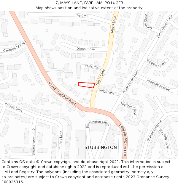 7, MAYS LANE, FAREHAM, PO14 2ER: Location map and indicative extent of plot