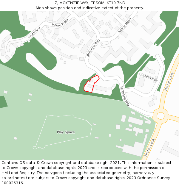 7, MCKENZIE WAY, EPSOM, KT19 7ND: Location map and indicative extent of plot