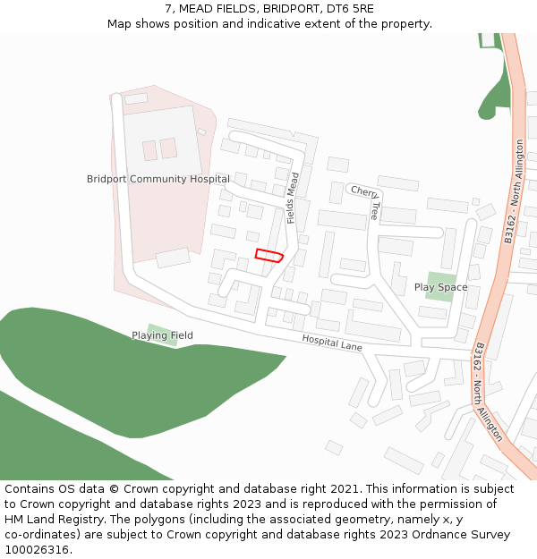 7, MEAD FIELDS, BRIDPORT, DT6 5RE: Location map and indicative extent of plot