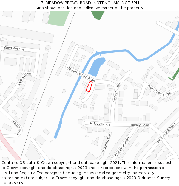 7, MEADOW BROWN ROAD, NOTTINGHAM, NG7 5PH: Location map and indicative extent of plot