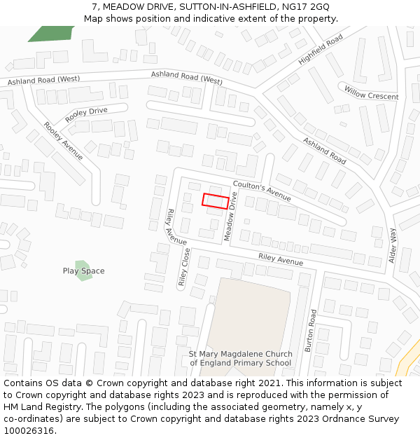 7, MEADOW DRIVE, SUTTON-IN-ASHFIELD, NG17 2GQ: Location map and indicative extent of plot