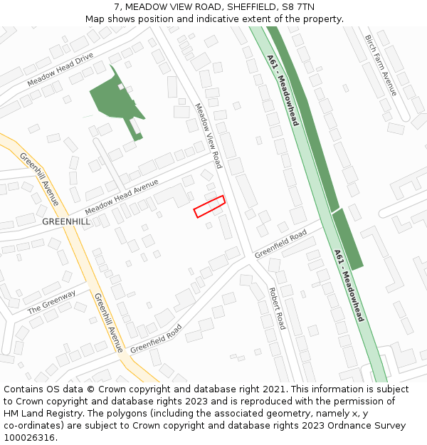 7, MEADOW VIEW ROAD, SHEFFIELD, S8 7TN: Location map and indicative extent of plot