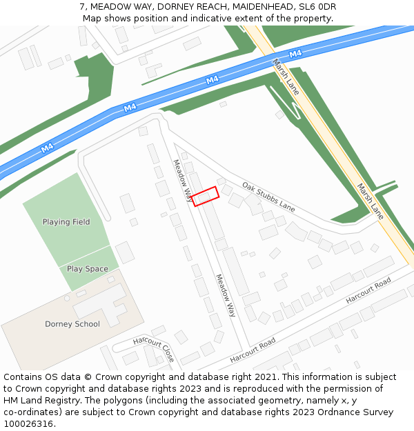 7, MEADOW WAY, DORNEY REACH, MAIDENHEAD, SL6 0DR: Location map and indicative extent of plot