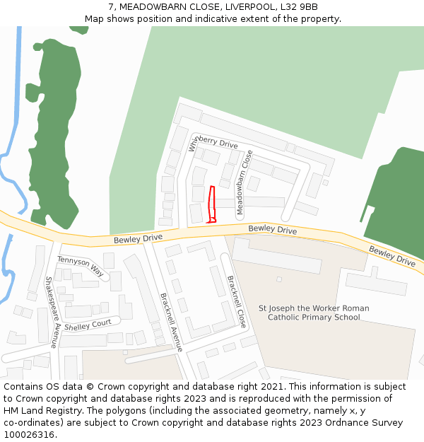 7, MEADOWBARN CLOSE, LIVERPOOL, L32 9BB: Location map and indicative extent of plot