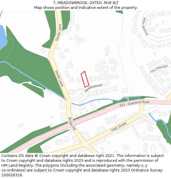 7, MEADOWBROOK, OXTED, RH8 9LT: Location map and indicative extent of plot