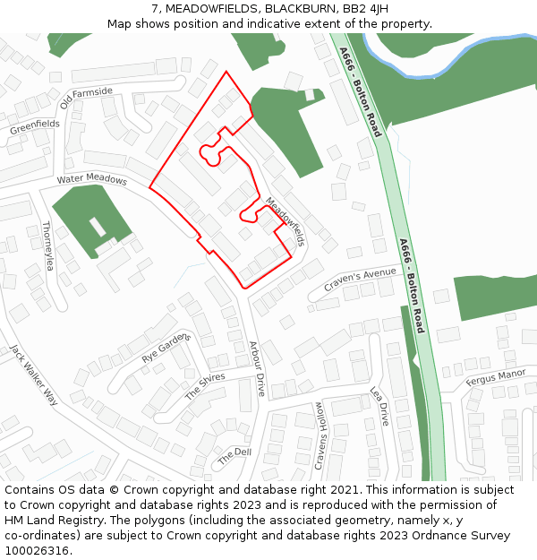 7, MEADOWFIELDS, BLACKBURN, BB2 4JH: Location map and indicative extent of plot