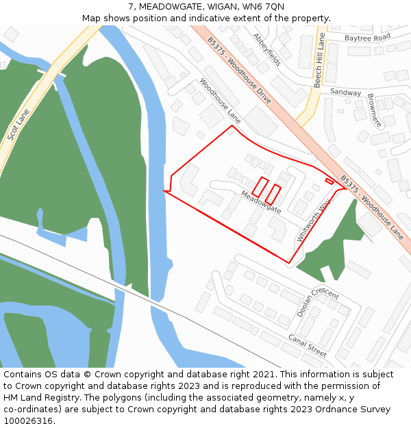 7, MEADOWGATE, WIGAN, WN6 7QN: Location map and indicative extent of plot