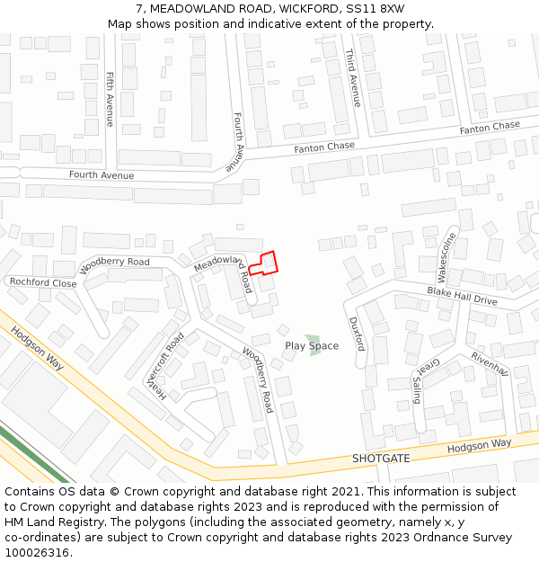 7, MEADOWLAND ROAD, WICKFORD, SS11 8XW: Location map and indicative extent of plot